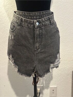SHEIN Washed Black Distressed Denim Skort
